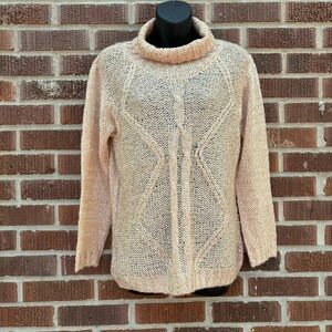 Chaudry KC NWT Peach with Gold Sequin cable knit cowl neck Sweater Size L